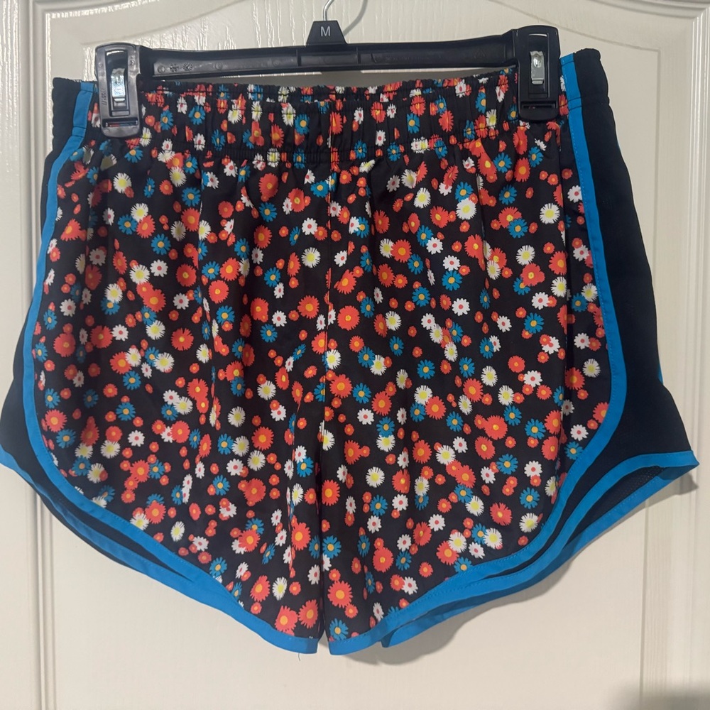 Nike Women's Floral Athletic Shorts with Blue Trim